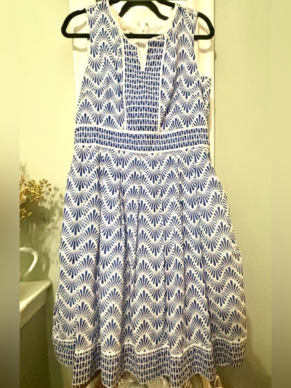 Talbots Blue & White Printed Sleeveless Fit & Flare Dress Size 10